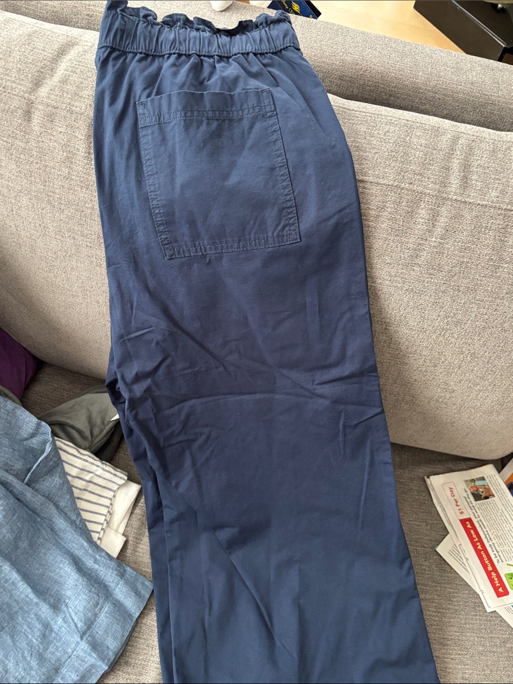 LOFT Navy Elastic-Waist Jogger Pants with Back Patch Pocket